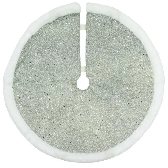 Northlight 20" Silver Glittered Mini Christmas Tree Skirt with White Fur Trim {3}