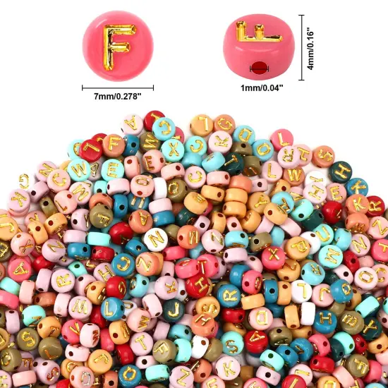 1900 Pieces Colored Letter Beads, 4&times;7mm Colorful Gold Acrylic Alphabet Beads with 1 Roll Elastic String for Bracelet Necklace Jewelry Making Supplies {3}