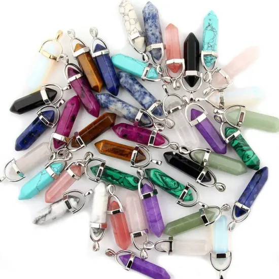 Mutilcolor 50pcs Gemstone Bullet Meditation Healing Pointed Chakra Crystal Stone Random Color Pendants for Necklace Jewelry Making {1}