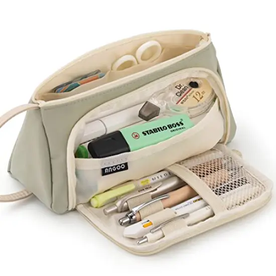 Big Capacity Pencil Case High Large Storage Pouch Marker Pen Case Simple Stationery Bag School College Office Organizer for Teens Girls-Light Green {2}