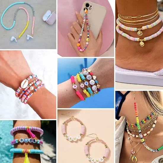 6000 Pieces 24 Colors 6mm Polymer Clay Beads,Bracelet Making Kit,Preppy Flat Spacer Heishi Beads for Jewelry Making with Smiley Face Beads Letter Beads Pendant Charms kit,Gifts/DIY {5}