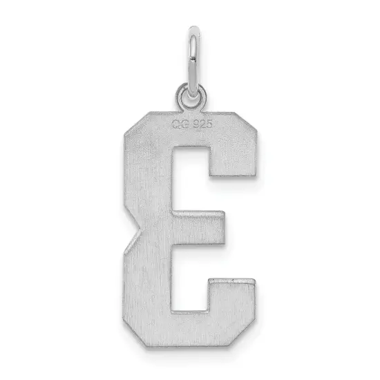 Sterling Silver Large Polished Number 3 Charm Pendant Jewerly 24mm x 10mm {3}