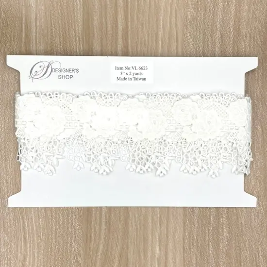VL 6623 White Wide Venice Lace Trim Rose Flower and leaves, 3&rdquo; (76mm) x 2 yards. perfect for DIY crafting, sewing {5}