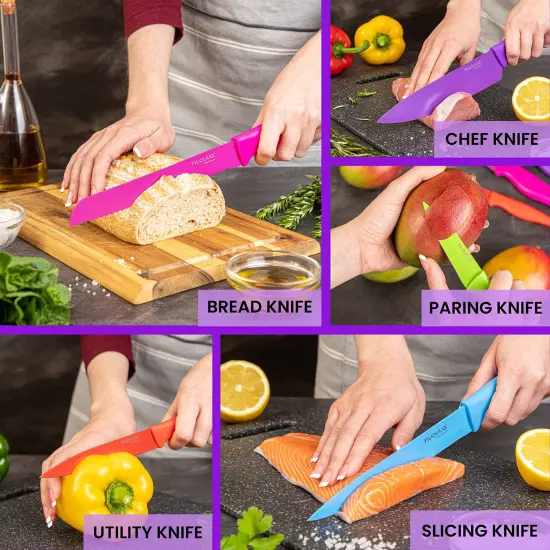 nuovva Kitchen Knife Set with Colour Coding 5 Piece Coloured Knives Set Stainless Steel {4}