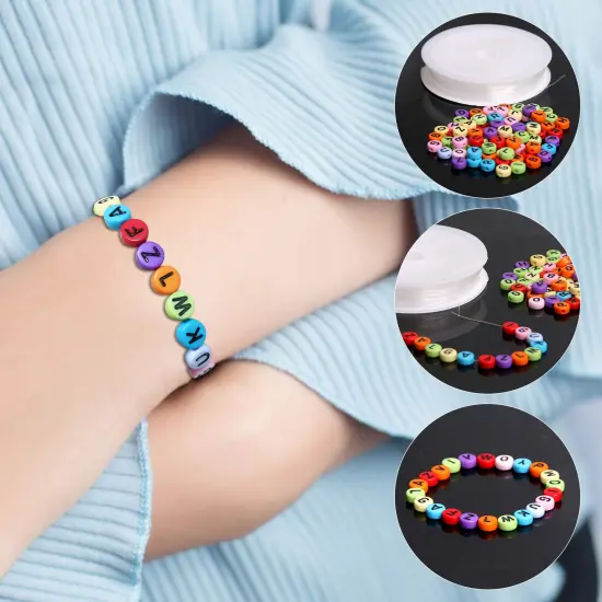 1900 Pieces 7 Colors Round Letter Beads Acrylic Alphabet Number Beads with 1 Roll Elastic Crystal String Cord for Jewelry Making DIY Necklace Bracelet (7x4mm) {6}