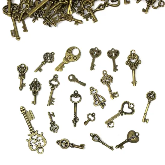 JIALEEY 125 PCS Vintage Skeleton Key Set Charms, Mixed Antique Style Bronze Brass Key Set Charms for Pendant DIY Jewelry Making Wedding Party Favors {4}
