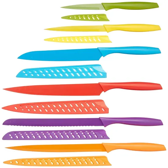 Amazon Basics Color-Coded Kitchen 12-Piece Knife Set, 6 Knives with 6 Blade Guards, Multicolor, 13.88 x 4.13 x 1.38 inch {1}