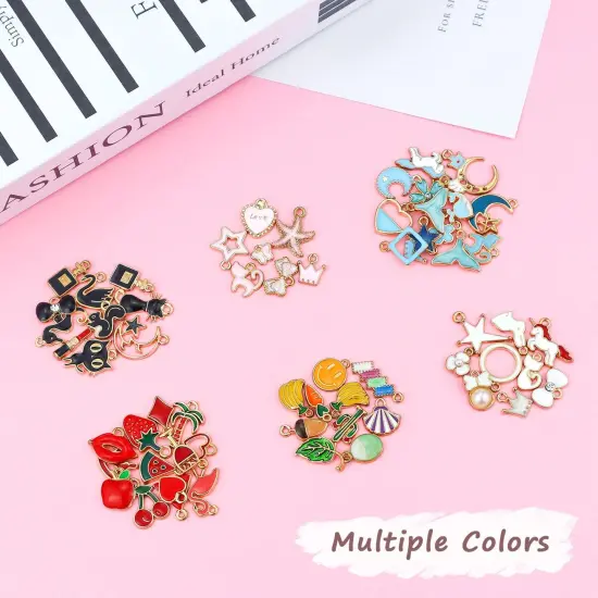 60PCS Assorted Gold Plated Enamel Animal Moon Star Fruit Charm Pendant DIY for Necklace Bracelet Jewelry Making and Crafting {6}