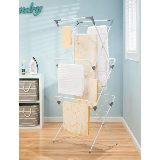 mDesign Tall Metal Foldable Laundry Clothes Drying Rack Stand {2}