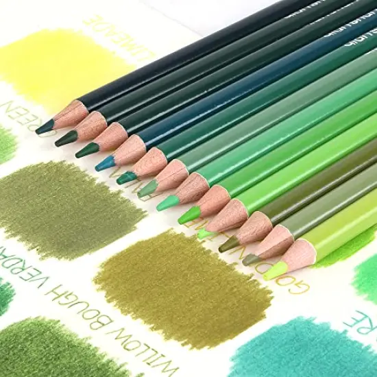 12 Green Colored Pencils Oil Based Pre-sharpened Wooden Colored Pencil Set for Adults Coloring Books Drawing Sketching Art Supplies, No Duplicates {1}