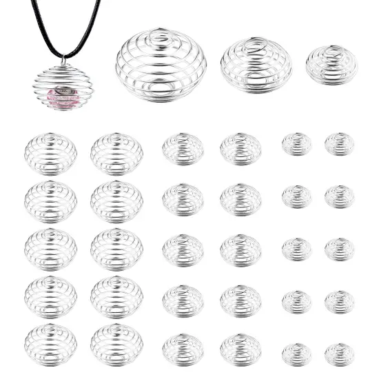 30 Pieces Spiral Bead Cages Pendants, 3 Sizes Silver Plated Stone Holder Necklace Cage Pendants Findings for Jewelry Making and Crafting {1}