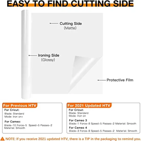 HTV Vinyl Rolls - 12" x 8ft White Heat Transfer Vinyl for Shirts, Iron-On Vinyl for Cricut & Cameo, Easy to Cut & Weed for Heat Vinyl Design (White) {1}