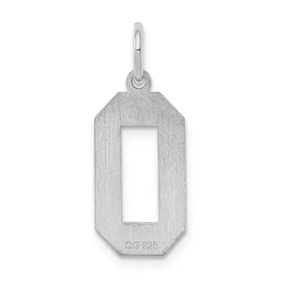 Sterling Silver Medium Satin Number 0 Charm Pendant Jewerly 22mm x 9mm {3}