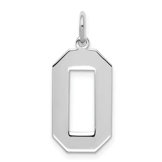 Sterling Silver Large Polished Number 0 Charm Pendant Jewerly 24mm x 10mm {1}