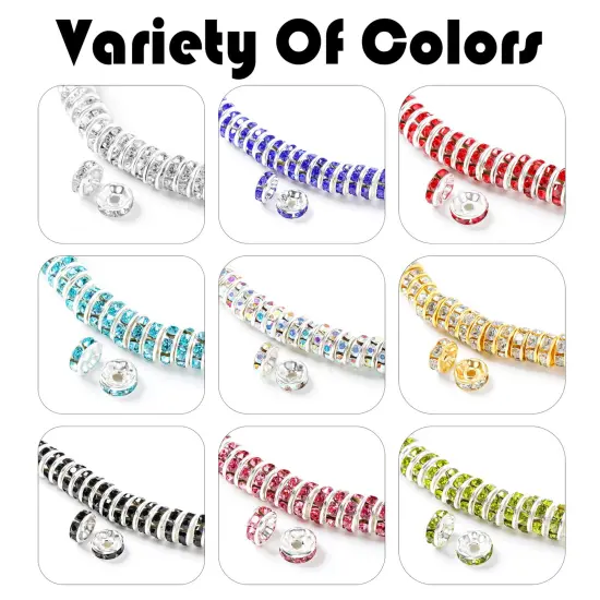 1080 Pcs 8mm Rhinestone Spacer Beads - Crystal Glass Beads for Jewelry Making, Available in 9 Colors, Ideal for Necklaces, Bracelets, and Pendants {1}