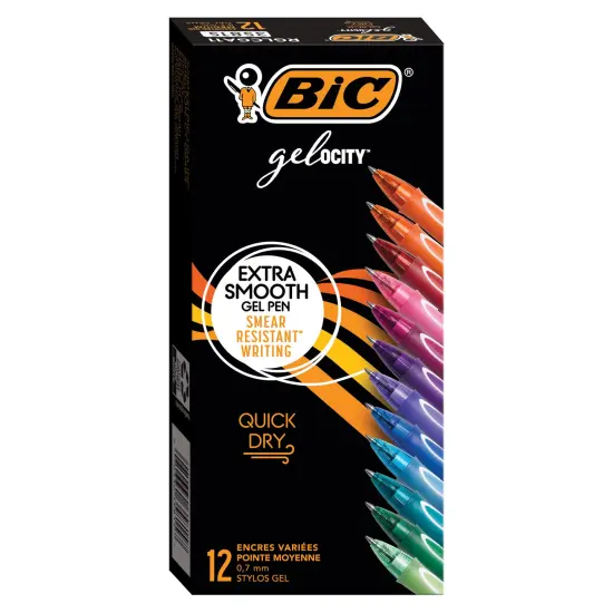 BIC Gel-Ocity Quick Dry Gel Pens, Medium Point Retractable Gel Pen (0.7mm), Assorted Gel Pens, Colors May Vary, 12-Count {2}