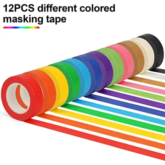 12PCS Colored Masking Tape Kids Art Supplies DIY Craft Tape Colored Tape Rolls 1.7cm x 12m (2/3 In x 13 Yards) {1}
