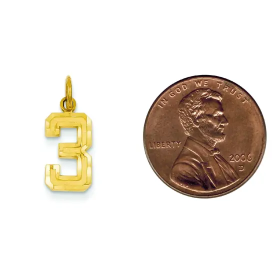14K Gold Small Number 3 Charm Pendant FindingKing Jewerly 20mm x 7mm {2}