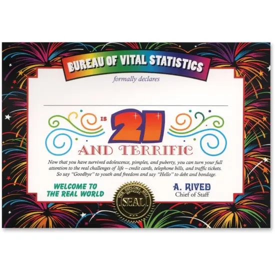 21 & Terrific Certificate (Pack of 6) {1}