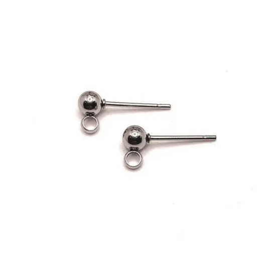 4, 20 or 50 Pieces: Silver 304 Stainless Steel Stud Earring Ball with Loop {1}