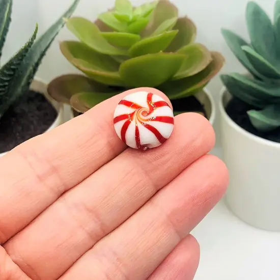 4, 20 or 50 Pieces: Red and White Mint Candy Glass Lampwork Beads {4}