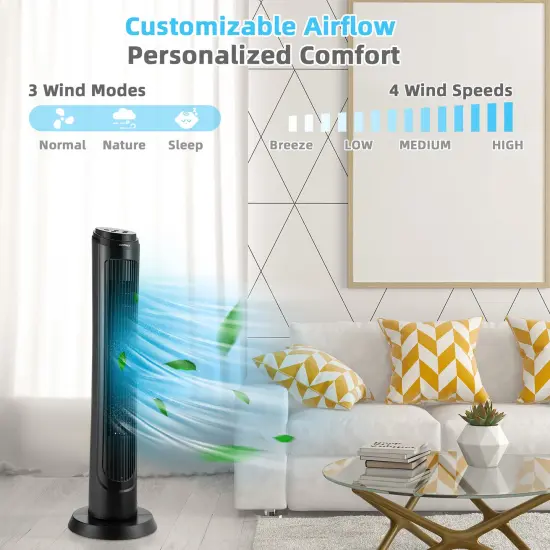 Costway 40''Tower Fan with Remote 75 Degree Oscillating Fan w/ 3 Wind Modes & 4 Wind Speeds {3}