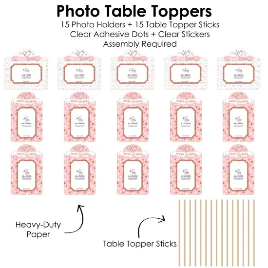 Big Dot of Happiness 40th Pink Rose Gold Birthday Party Picture Centerpiece Photo Table Toppers 15 Pc {6}