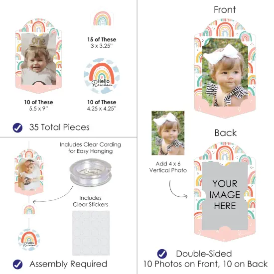Big Dot of Happiness Hello Rainbow - Boho Baby Shower and Birthday Party Vertical Photo Garland 35 Pieces {4}