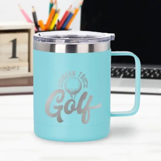 Engraving Coffee Cup, 10 oz with Lid and Handle (Seafoam) {3}