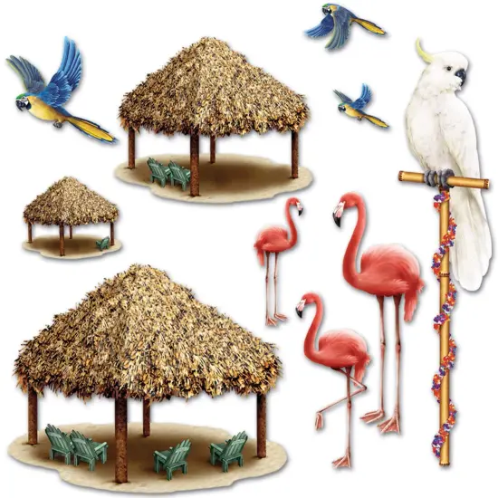 Tiki Hut & Tropical Bird Props (Pack of 12) {1}