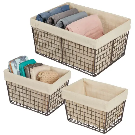 mDesign Metal Household Storage Basket with Fabric Liner, Set of 3 {2}