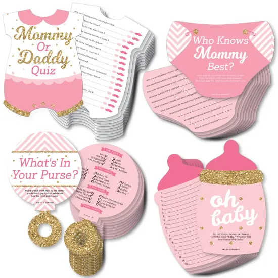 Big Dot of Happiness Hello Little One - Pink and Gold - 4 Girl Baby Shower Games - 10 Cards Each - Gamerific Bundle {1}