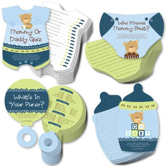 Big Dot of Happiness Baby Boy Teddy Bear - 4 Baby Shower Games - 10 Cards Each - Gamerific Bundle {1}