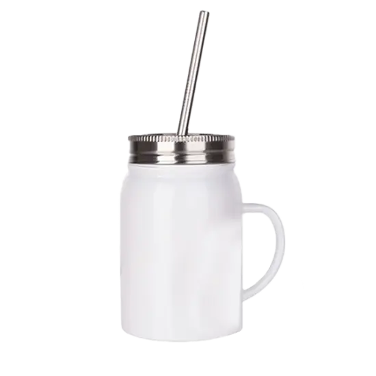 17oz Stainless Steel Mason Jar with Handle, Lid and Straw (White) {1}
