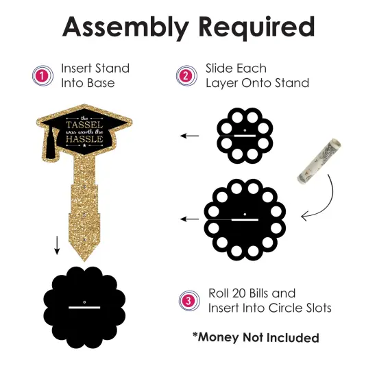 Big Dot of Happiness Tassel Worth The Hassle - Gold - DIY Graduation Party Money Holder Gift - Cash Cake {6}