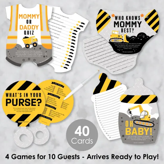 Big Dot of Happiness Dig It - Construction Party Zone - 4 Baby Shower Games - 10 Cards Each - Gamerific Bundle {3}