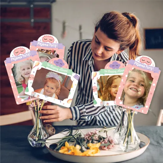 Big Dot of Happiness Pajama Slumber Party - Girls Sleepover Birthday Party Picture Centerpiece Sticks - Photo Table Toppers - 15 Pieces {3}