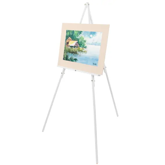 Creative Mark Thrifty 66&rdquo; Inch Tall Wood Tripod Sign & Display Floor Easel &ndash; Foldable, Adjustable Tray Chain {6}