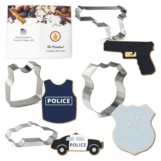 Police Cookie Cutter 4 Pc Set, CookieCutter.com, Tin Plated Steel, Handmade in the USA {1}