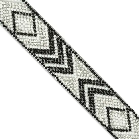 1" Olowin Iron On Rhinestone, Versatile, Beaded Trim, 5-Yard Cut Black/ White {1}