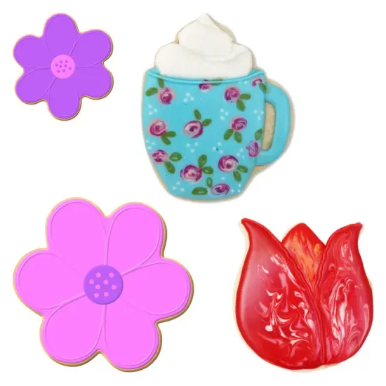 CookieCutter.com Mother's Day Cookie Cutter 4 Pc Set HS0452 - Flower Bouquet in a Coffee Mug, Tin Plate Steel, Made in the USA {2}