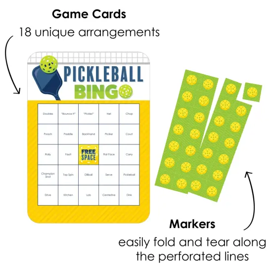 Big Dot of Happiness Let&rsquo;s Rally - Pickleball - Bingo Cards and Markers - Birthday or Retirement Party Bingo Game - Set of 18 {4}