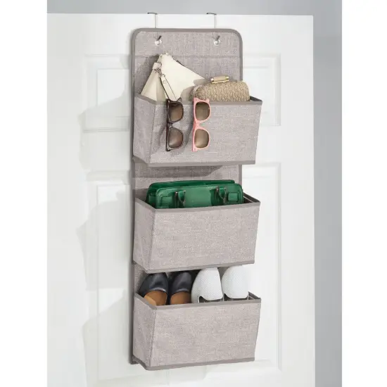 mDesign Fabric Closet Hanging Organizers with 3 Pockets + Hooks {3}