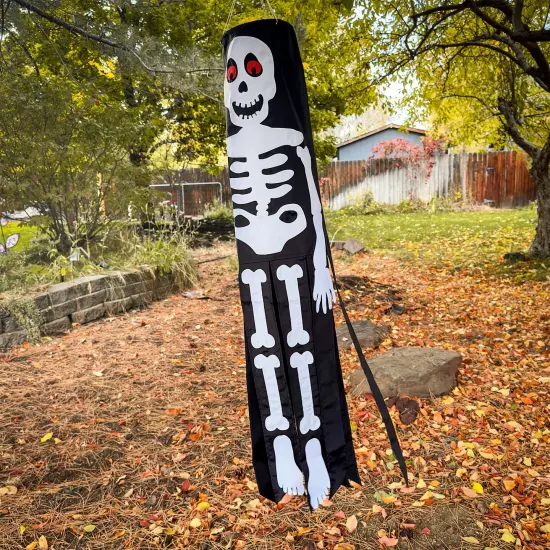 In the Breeze Lil' Bones Skeleton 40 Inch Windsock - Hanging Halloween Decoration - Outdoor Holiday Decor {2}