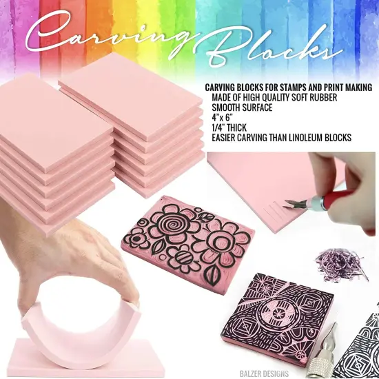 Pixiss Rubber Block Stamp Carving Stamp Making Kit with Cutter Tools 12 Pack {2}