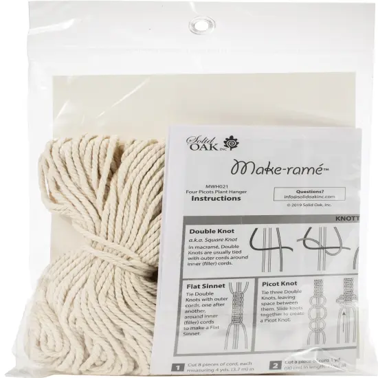Solid Oak Macrame Plant Hanger Kit-4 Picots {3}