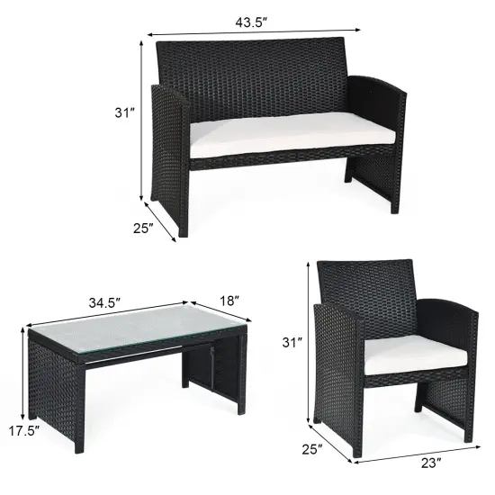 Costway 4PCS Outdoor Patio Rattan Furniture Conversation Set Cushioned Sofa Coffee Table {3}