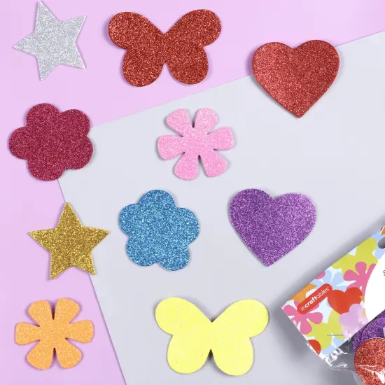 Incraftables Glitter Foam Stickers for Kids Self Adhesive 100pcs. Assorted Foam Flower Stickers, Heart Stickers, Star Glitter Stickers & Butterfly Sparkly Stickers for Arts & Crafts for Kids & Adults {2}