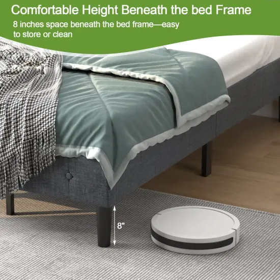 Costway Twin Size Upholstered Bed Frame Platform Bed with Button Tufted Headboard Mattress Foundation Grey {6}