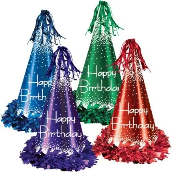 Fringed Foil Happy Birthday Party Hats (Pack of 12) {1}